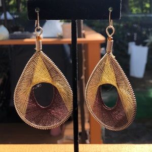 Gold and brown silk weave earrings
